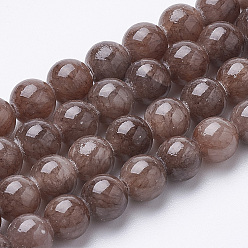 Coffee Natural Dyed Yellow Jade Gemstone Bead Strands, Round, Coffee, 6mm, Hole: 1mm, about 66pcs/strand, 15.7 inch