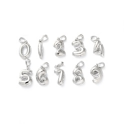 Платина Латунные подвески, числовые прелести, стойки покрытие, долговечный, без свинца и без кадмия, платина, 14~14.5x4~10.5x3~5 мм, отверстие : 4x2.5 мм