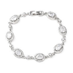 Прозрачный Браслеты-цепочки из овальной латуни с микропаве из кубических цирконий для женщин, платина, стойки покрытие, долговечный, без кадмия и без свинца, прозрачные, 7-1/4 дюйм (18.5 см)