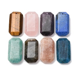 Смешанные камни Природные каменные смешанные подвески, граненые прямоугольные подвески, 28x15x7 мм, отверстие : 1.4 мм