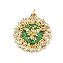 Зеленый Латунные микро проложить кубического циркония подвески, Пчелы, с эмалью, стойки покрытие, долговечный, без кадмия и без свинца, с целью перехода в кольце, зелёные, 29x27x3.5 мм, отверстие : 3 мм