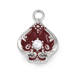 Коричневый Стойки обшивки сплава эмали подвески, с abs имитационными жемчужными бусинами , без кадмия, без никеля и без свинца, пики очарование, платина, коричневые, 22x16x10 мм, отверстие : 2.7 мм