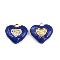 Синий Латунные микро проложить кубического циркония подвески, сердце, с эмалью, реальный 18 k позолоченный, без кадмия и без свинца, стойки покрытие, долговечный, синие, 19x20x6 мм, отверстие : 2 мм