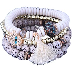 Four layers of white Шикарный женский браслет-подвеска синего цвета от сглаза с кисточкой - многослойный эластичный ювелирный аксессуар из бисера