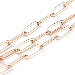 Rose Gold Ion Plating(IP) 304 Stainless Steel Paperclip Chains, Soldered, with spool, Rose Gold, Link: 12x4x1mm, about 32.8 Feet(10m)/roll