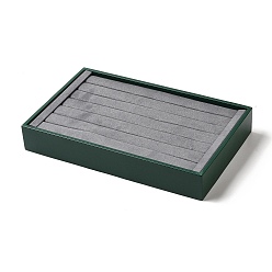 Vert 6-fente rectangle en cuir pu anneaux plateaux d'affichage avec velours gris à l'intérieur, support organisateur de bijoux pour le stockage des bagues, verte, 26x16x4 cm