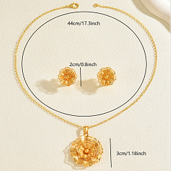 Настоящее золото 18K Комплекты из винтажных латунных серег-гвоздиков и ожерелий с подвесками в виде цветов для женщин, реальный 18 k позолоченный, ожерелья: 17.5 дюйм (44 см)