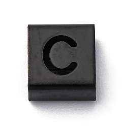 Letter C Ионное покрытие (ip) 304 квадратные подвески-слайдеры из нержавеющей стали, чёрные, буква С, 9x8x4 мм, отверстие : 3.5x8.5 мм