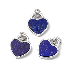 Lapis Lazuli Natural Lapis Lazuli Heart Charms, with Rack Plating Platinum Tone Brass Findings, Cadmium Free & Lead Free, 14x12x2mm, Hole: 3mm