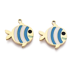 Озёрно--синий Ионное покрытие (ip) 316 l подвески из хирургической нержавеющей стали, без никеля , с эмалью, реальный 18 k позолоченный, очарование рыбы, Плут синий, 16x14.5x1.5 мм, отверстие : 1.2 мм