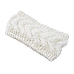 White Polyacrylonitrile Fiber Yarn Warmer Headbands, Soft Stretch Thick Cable Knit Head Wrap for Women, White, 210x110mm