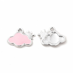 Pink Alloy Enamel Charms, Cloud with Sun Charm, Platinum, Pink, 11x14x1.5mm, Hole: 1.6mm