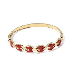 Красный 304 Браслеты из нержавеющей стали с эмалированным покрытием и шарнирным креплением, браслеты из кофейных зерен для женщин, со стразами, реальный 18 k позолоченный, ионное покрытие (ip), долговечный, красные, внутренний диаметр: 2.34x1.99 дюйм (5.95x5.05 см)