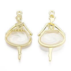 White Epoxy Resin Big Pendants, Ballet Dancer Charm, with Rack Plating Light Gold Tone Alloy Open Back Bezel, Cadmium Free & Nickel Free & Lead Free, White, 50.5x26x7mm, Hole: 2.2mm
