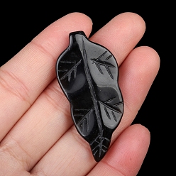 Obsidian Natural Obsidian Carved Healing Leaf Stone, Reiki Energy Stone Display Decorations, for Home Feng Shui Ornament, 47x20~25x6mm