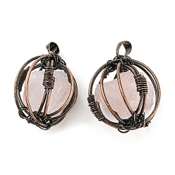 Rose Quartz Natural Rose Quartz Pendants, Ball Charms with Rack Plating Red Copper Plated Brass Findings, Lead Free & Cadmium Free, 32.5~33.5x28.5~30.5x24~26.5mm, Hole: 8.5x5mm