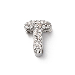 Letter T Латунные микро проложить кубического циркония бусы, долговечный, стойки покрытие, без кадмия и без свинца, Письмо T, 9.5x7.5x4.5 мм, отверстие : 1.8 мм