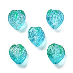 Средний Бирюзовый Прозрачные стеклянные эмалевые бусины клубника, средне бирюзовый, 13.5x11~12 мм, отверстие : 1.2 мм