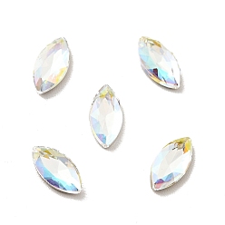 Light Crystal AB K9 Glass Rhinestone Cabochons, Flat Back & Back Plated, Faceted, Horse Eye, Light Crystal AB, 8x4x2mm