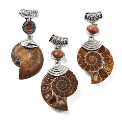 Камень с Пылевым Золотом Синтетические подвески в виде окаменелой улитки из авантюрина, со сплавочной фурнитурой, Платиновый металл, 58~78x29~35x8~9 мм, отверстие : 4x6 мм