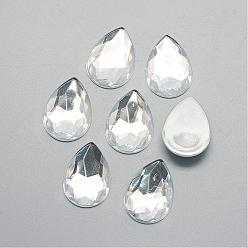 Clear Acrylic Rhinestone Flat Back Cabochons, Faceted, Bottom Silver Plated, teardrop, Clear, 25x18x5mm