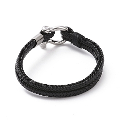 Stainless Steel Color Microfiber Cord Braided Triple-strand Bracelet, Punk Wristband for Men Women, Stainless Steel Color, 8-3/8 inch(21.2cm)