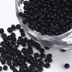 Black Opaque Glass Seed Beads, Frosted Style, Round, Black, 2~2.3x1.5mm, Hole: 0.8mm, about 30000pcs/bag, about 450g/bag