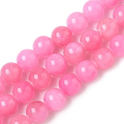 Ярко-Розовый Естественно Mashan нефрита круглые бусины нити, окрашенные, ярко-розовый, 6 мм, отверстие : 1 мм, около 69 шт / нитка, 15.7 дюйм