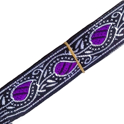 Blue Violet 7M Ethnic Style Polyester Jacquard Leaf Ribbon, Blue Violet, 3/4 inch(20mm), about 7.66 Yards(7m)/Roll