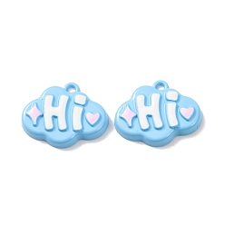 Светло-Голубой Подвески из эмалевого сплава с распыляемой краской, облако со словом привет, Небесно-голубой, 17.5x21.5x4 мм, отверстие : 1.8 мм