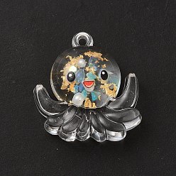 Dark Turquoise Luminous Transparent Resin Pendants, Octopus Charms, with Gold Foil, Dark Turquoise, 27x25x10mm, Hole: 1.8mm
