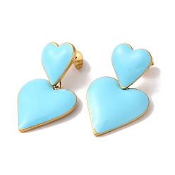 Темно-Голубой Сердце с золотым ионным покрытием (ip) 304 серьги-гвоздики из нержавеющей стали для женщин, с эмалью, глубокое синее небо, 34x20 мм