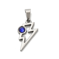 Капри Синий 304 подвески из нержавеющей стали, со стразами, удар молнии, цвет нержавеющей стали, Капри синий, 22x13.5x3 мм, отверстие : 7x3 мм