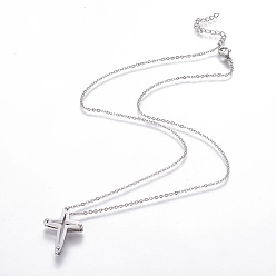 Silver 304 Stainless Steel Pendant Necklaces, with Lobster Claw Clasps and Cable Chains, Cross, Stainless Steel Color, 18.1 inch(46cm), Pendant: 25x19x4mm