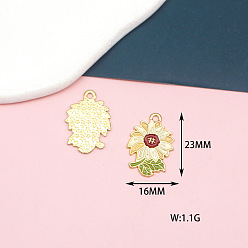Bisque Alloy Enamel Pendants, Light Gold, Sunflower, Bisque, 23x16mm