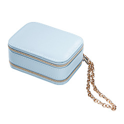 Light Sky Blue 2-Layer Portable PU Leather Jewelry Set Shoulder Bag Boxes, Jewelry Zipper Case with Mirror Inside, for Earrings, Rings, Necklaces Storage, Light Sky Blue, 11.5x8.5x5.5cm