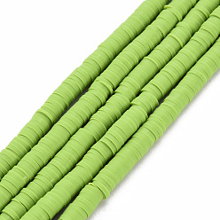 Yellow Green Handmade Polymer Clay Bead Strands, Heishi Beads, Disc/Flat Round, Yellow Green, 4x0.5~1mm, Hole: 1.5mm, about 320~447pcs/strand, 15.74~16.92 inch