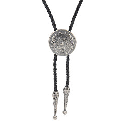 Round Antique Silver Alloy Pendants Lariat Necklaces, Bolo Tie, Round, 39.37 inch(100cm)