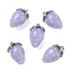 Lilac Resin Pendants, Strawberry Charm, with Alloy, Platinum, Lilac, 21x12.5x12mm, Hole: 1.5mm