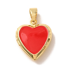 Красный Латунь эмаль Locket подвески, сердце прелести, золотые, красные, 21x17x4.5 мм, отверстие : 5.5~6x4 мм, Внутренние размеры: 10x9 mm