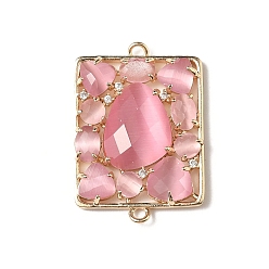 Бледно-Розовый Подвески-коннекторы из латуни с микропаве из прозрачного кубического циркония и кошачьего глаза, реальный 18 k позолоченный, стойки покрытие, долговечный, без кадмия и без свинца, розовый жемчуг, 33.5x23x6 мм, отверстие : 1.8 мм