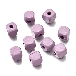 Лиловый Спрей окрашены деревянные бусины, квадратный, сирень, 10x10x10 мм, отверстие : 3 мм