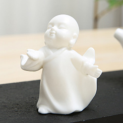 Белый Керамика статуя буддийского монаха, украшение для домашнего офиса по фэн-шуй, белые, 70x40x75 мм