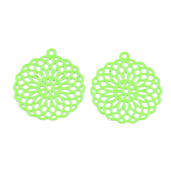 Lime 430 Stainless Steel Filigree Pendants, Spray Painted, Etched Metal Embellishments, Flower, Lime, 30x27x0.5mm, Hole: 1.8mm
