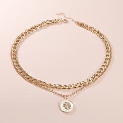 golden Retro Exaggerated Chunky Chain Necklace - Double Layer Hip-hop Choker for Women.