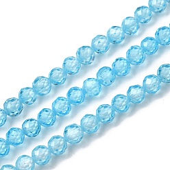 Светло-Голубой Бусы из циркония, граненые, круглые, Небесно-голубой, 4 мм, отверстие : 0.8 мм, около 91 шт / нитка, 14.3 дюйм (36.5 см)