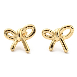 Real 14K Gold Plated 304 Stainless Steel Stud Earrings, Bowknot, Real 14K Gold Plated, 17x20mm