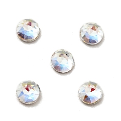 Light Crystal AB K9 Glass Rhinestone Cabochons, Flat Back & Back Plated, Faceted, Flat Round, Light Crystal AB, 4x2mm