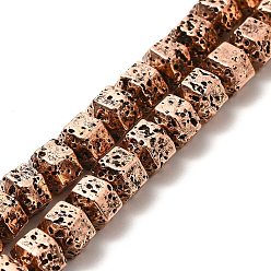 Copper Plated Electroplated Natural Lava Rock Beads Strands, Hexagon, Copper Plated, 6.5x7.5x6mm, Hole: 1mm, about 66~67pcs/strand, 15.28~15.35 inch(38.8~39cm)