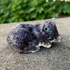 Amethyst Resin Sleeping Cat Display Decoration, with Natural Amethyst Chips inside Statues for Home Office Decorations, 75x52x40mm